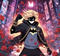 batman with roses in front of him