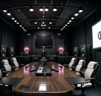 a conference room with a large table and chairs