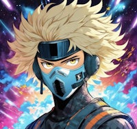 an anime character with blond hair and a helmet