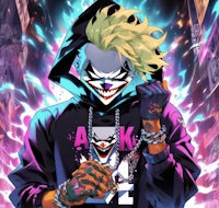 the joker in a hoodie holding a gun