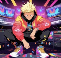 a boy with blonde hair sitting in front of a computer