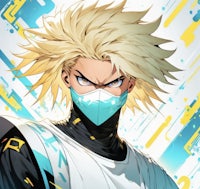 an anime character with blonde hair and a mask on his face