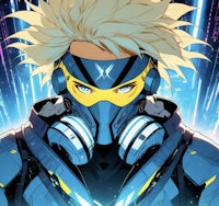 an anime character with blue hair and headphones